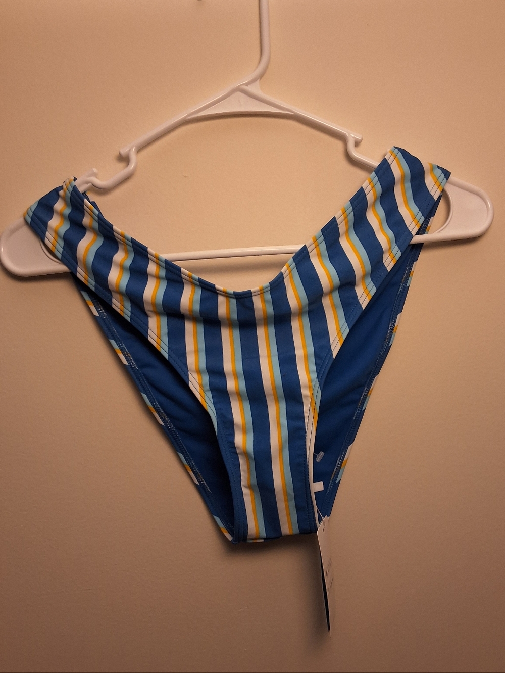 NWT Cupshe High Waisted Striped Bikini Bottoms Blue Yellow XL